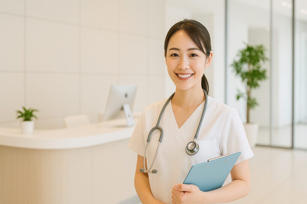ナース服で働く看護師の女性｜看護師転職のイメージ